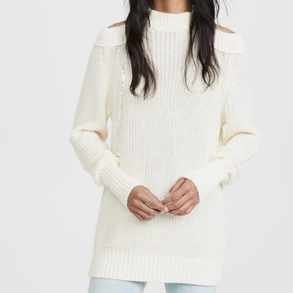 Free people Half Moon Bay Cream Pullover Cold Shoulder Sweater - Picture 7 of 12